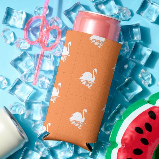 Rafraîchisseur Pour Canette Slim Silhouette blanche de cygne sur orange (Été in situ)