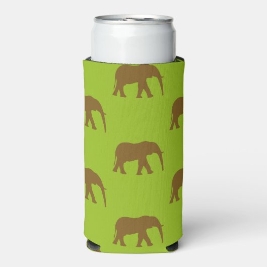 Rafraîchisseur Pour Canette Slim Silhouettes d'éléphant brun mignonne vert (Seltzer Recto)
