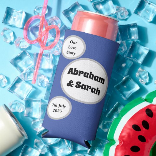 Rafraîchisseur Pour Canette Slim Simple - Dusty Blue & White - Mariage (Été in situ)