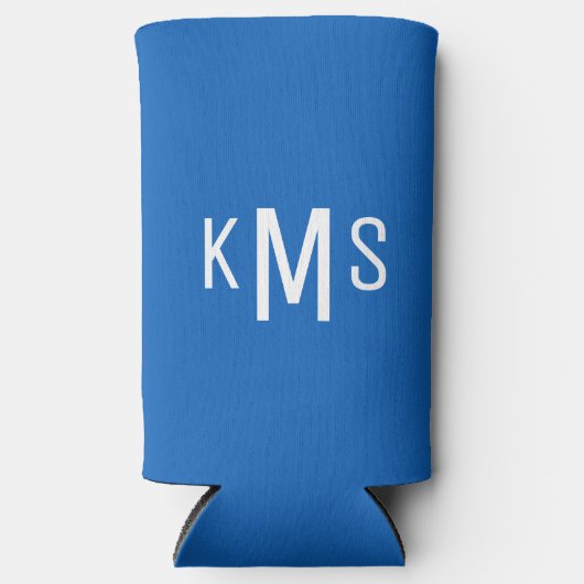 Rafraîchisseur Pour Canette Slim Simple Modern White Monogram Sapphire Blue (Recto)