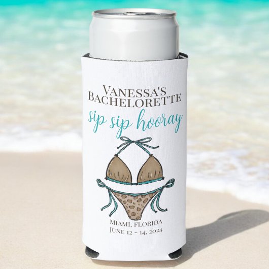 Rafraîchisseur Pour Canette Slim Sip Sip Hooray Leopard Bikini Bachelorette Party