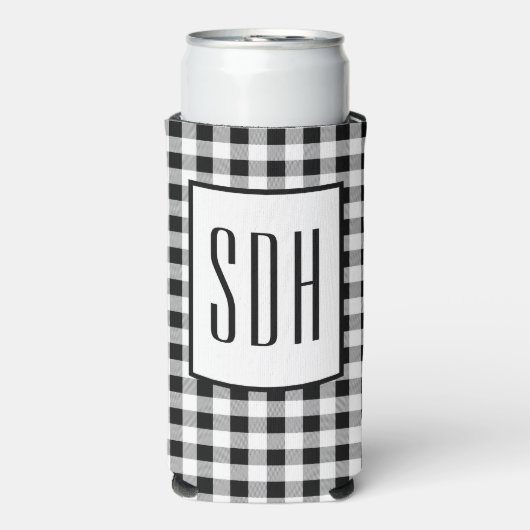 Rafraîchisseur Pour Canette Slim Skinny Monogram Initials, Buffalo Check Pattern, (Seltzer Recto)