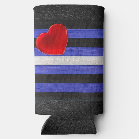 Rafraîchisseur Pour Canette Slim SlipperyJoe's cuir drapeau orgueil noir bleu royal (Verso)