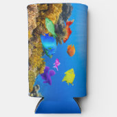 Rafraîchisseur Pour Canette Slim SlipperyJoe's Fish Pride tropicale vert bleu pourp (Recto)