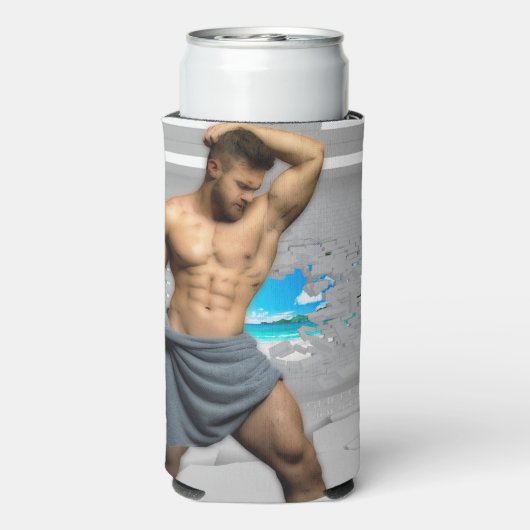 Rafraîchisseur Pour Canette Slim SlipperyJoe's Man serviette brisée mur de brique b (Seltzer Verso)