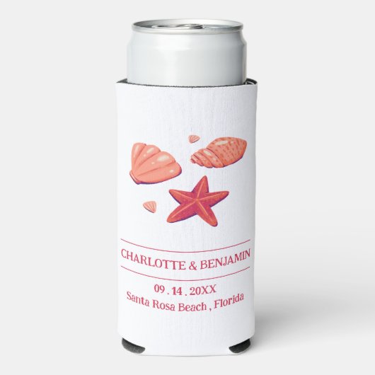 Rafraîchisseur Pour Canette Slim Soirée de mariage à Rustic Beach (Seltzer Verso)