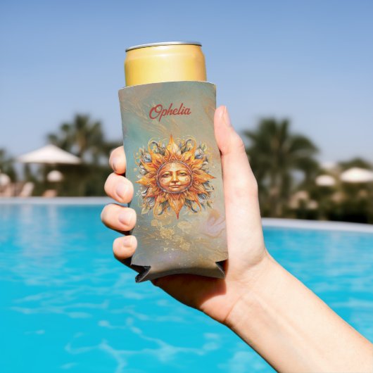 Rafraîchisseur Pour Canette Slim Soleil cosmique Visage personnalisée Pâte refroidi (Piscine in situ)