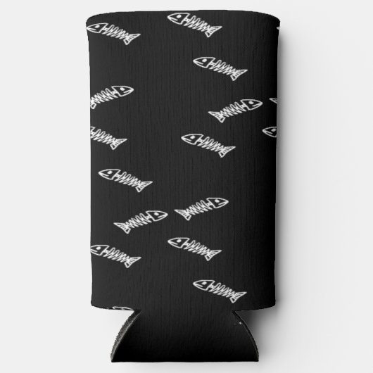 Rafraîchisseur Pour Canette Slim Squelette de poisson blanc motif noir (Recto)