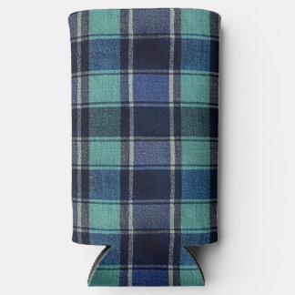 Rafraîchisseur Pour Canette Slim Teal & Navy Tartan Plaid Can or Bottle Cooler