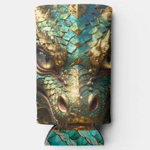 Rafraîchisseur Pour Canette Slim Tête de dragon Turquoise et Or