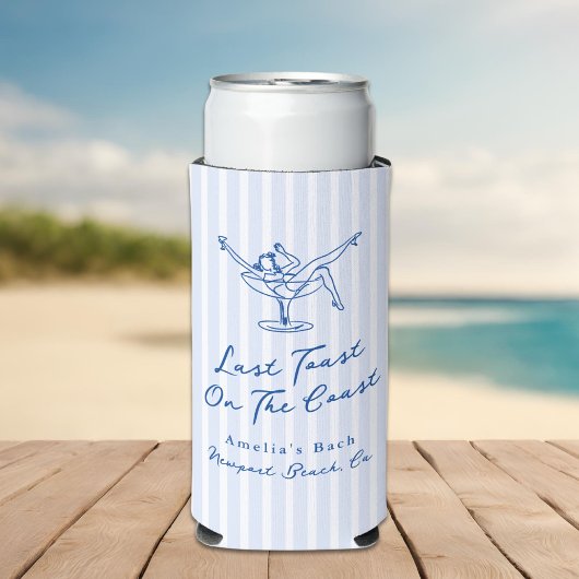 Rafraîchisseur Pour Canette Slim Toast Dernier bleu à main blanche tiré sur la côte