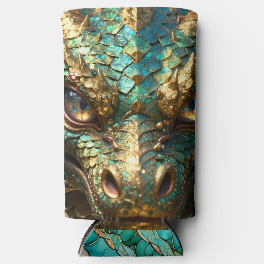 Rafraîchisseur Pour Canette Slim Turquoise and Gold Dragon Face (Recto)
