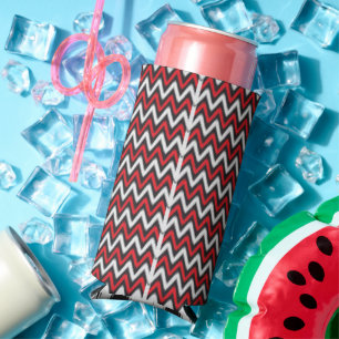 Rafraîchisseur Pour Canette Slim un motif en zigzag rouge et noir sur fond blanc