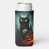 Rafraîchisseur Pour Canette Slim Vampire Chat et Assistant Citrouille Halloween Sur (Seltzer Verso)