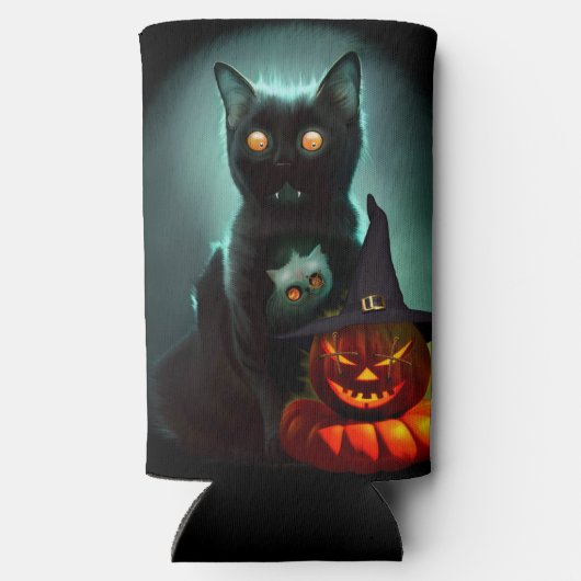 Rafraîchisseur Pour Canette Slim Vampire Chat et Assistant Citrouille Halloween Sur (Verso)
