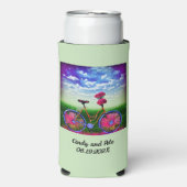 Rafraîchisseur Pour Canette Slim Vélo Imaginaire avec fleurs roses sur vert menthe (Seltzer Recto)