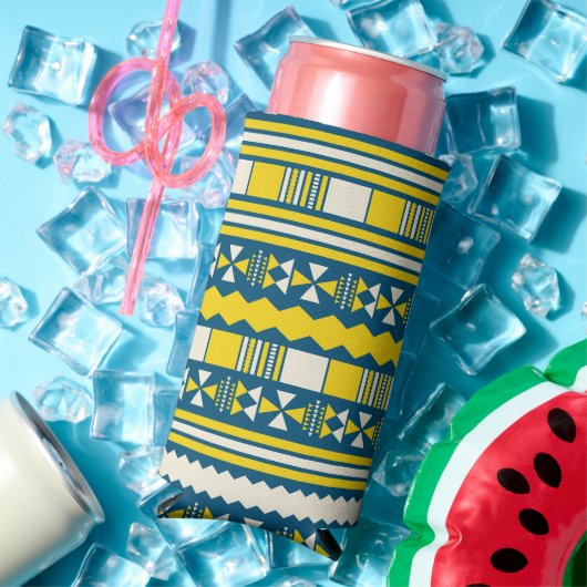 Rafraîchisseur Pour Canette Slim Vert bleu traditionnel Motif tribal (Été in situ)