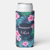 Rafraîchisseur Pour Canette Slim Vibes d'été Pink and Palm Leaf Tropical Floral (Seltzer Recto)