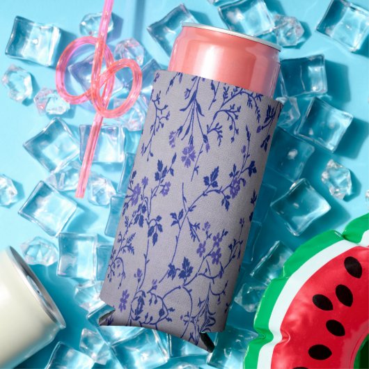 Rafraîchisseur Pour Canette Slim Vignes fleuries bleues gris (Été in situ)