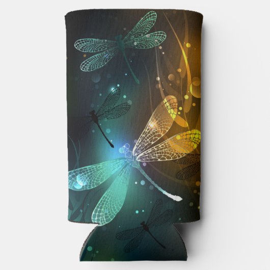 Rafraîchisseur Pour Canette Slim Vol de libellule verte lumineuse (Verso)