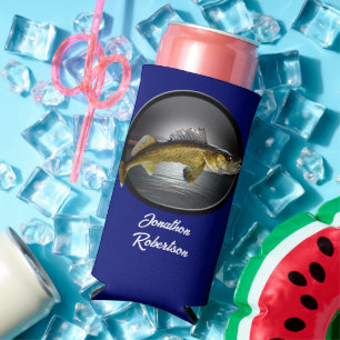 Rafraîchisseur Pour Canette Slim Walleye Pikes on Deep Blue Background