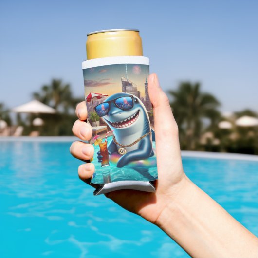Rafraîchisseur Pour Canette Slim Zodiac à lisses Can Cooler Shark Aries (Piscine in situ)