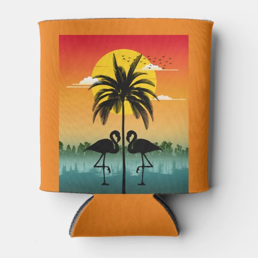 Rafraîchisseur Pour Canette Soleil Silhouette Flamant rose Amoureux Vibes d'ét (Devant)