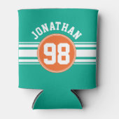 Rafraîchisseur Pour Canette Sports Jersey Stripes Emerald & Orange Nom Numéro (Devant)