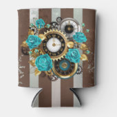 Rafraîchisseur Pour Canette Steampunk Clock and Turquoise Roses on Striped (Devant)