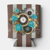 Rafraîchisseur Pour Canette Steampunk Clock and Turquoise Roses on Striped (Dos)