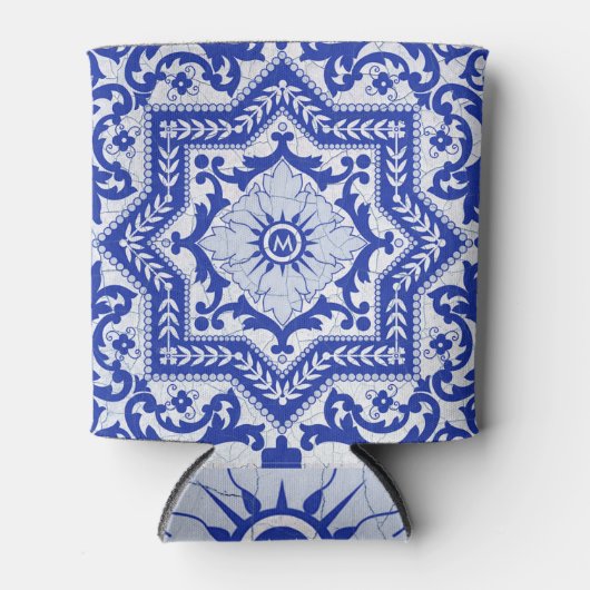 Rafraîchisseur Pour Canette Style azulejo en céramique craquée bleue Azulejo V (Devant)