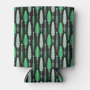 Rafraîchisseur Pour Canette style boho rétro plumes ethniques vert motif