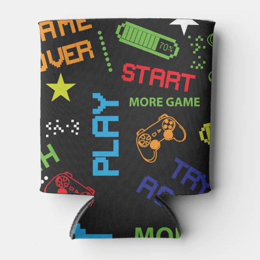 Rafraîchisseur Pour Canette Style Jeu Pixel : Abstrait sans couture. (Devant)