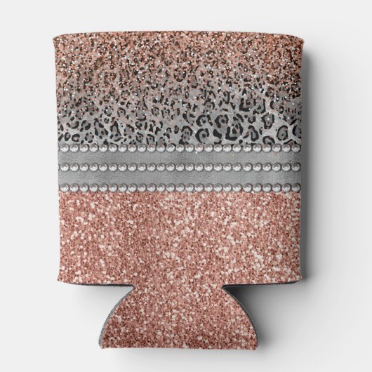 Rafraîchisseur Pour Canette Stylish Girly Rose Gold Glitter Leopard Monogram (Dos)