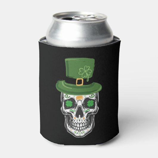 Rafraîchisseur Pour Canette Sugar Skull St Patrick Day Leprechaun Shamrock (Can devant)