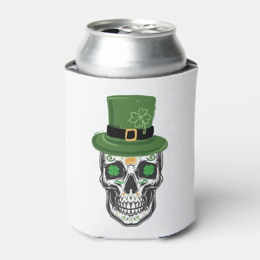 Rafraîchisseur Pour Canette Sugar Skull St Patrick Day Leprechaun Shamrock (Can devant)
