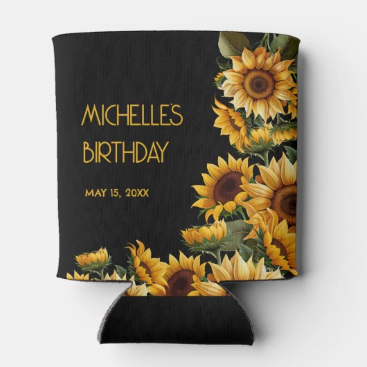 Rafraîchisseur Pour Canette Sunflower Black Rustic Nom élégant Anniversaire (Dos)