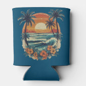 Rafraîchisseur Pour Canette Sunset Beach Palm Tree Drôle vacances d'été (Dos)