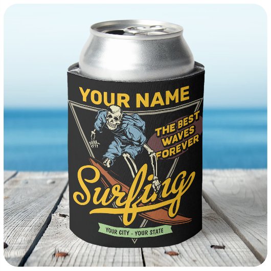 Rafraîchisseur Pour Canette Surf personnalisé Skeleton Ride Waves Surfer