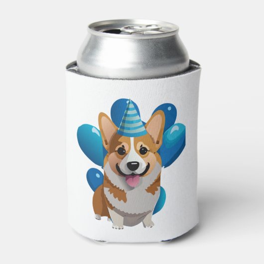 Rafraîchisseur Pour Canette T-shirt classique d'anniversaire de Corgi bleu (1) (Can devant)