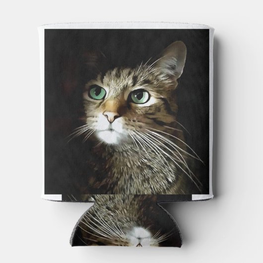 Rafraîchisseur Pour Canette Tabby Chat Aux Yeux Verts Isolé Sur Noir (Dos)