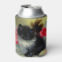 Tableau vintage de chaton noir et blanc