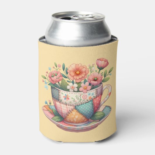 Rafraîchisseur Pour Canette Tasse en patchwork avec des fleurs fantaisistes (Can devant)
