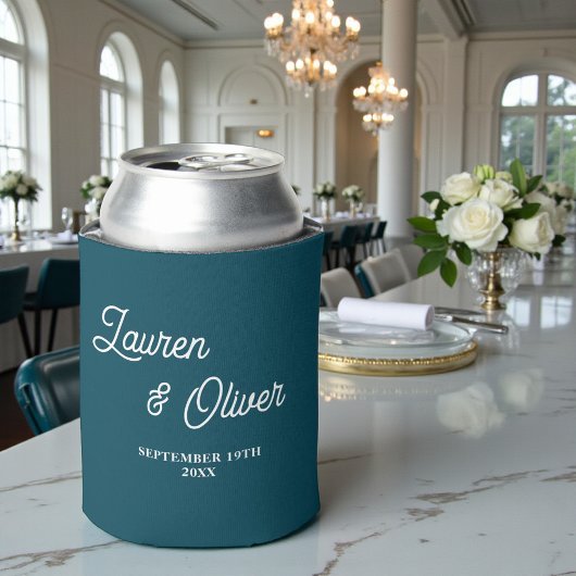 Rafraîchisseur Pour Canette Teal Script Minimalist Wedding