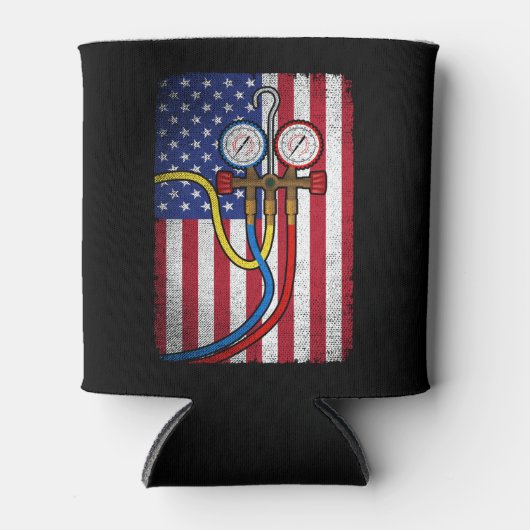 Rafraîchisseur Pour Canette Technicien HVAC Patriotique Drapeau américain Tech (Devant)
