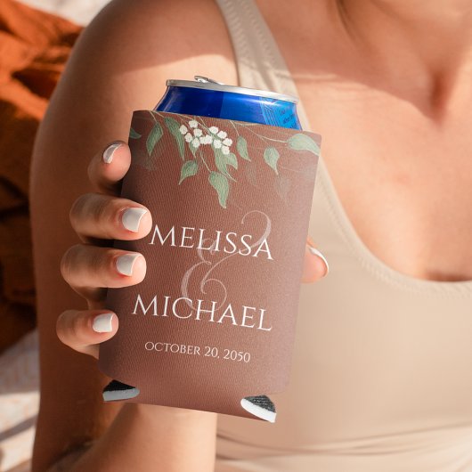 Rafraîchisseur Pour Canette Terracotta Verdure Script Mariage personnalisé