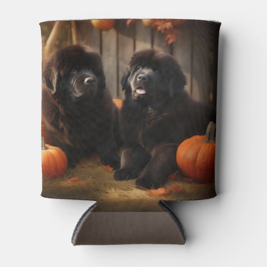 Rafraîchisseur Pour Canette Terre-Neuve Chiot Automne Citrouille de plaisir (Devant)