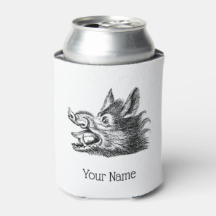 Rafraîchisseur Pour Canette Tête vintage de sanglier Dessin BW