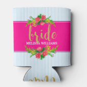 Rafraîchisseur Pour Canette Texte Bride-Or, Bouquet Floral Sur Rose Chaud & Bl (Dos)