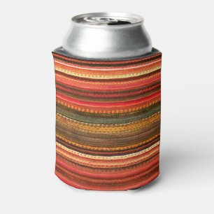 Rafraîchisseur Pour Canette Textile Matériau Rayures Rouge Orange et Vert